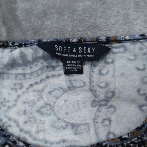 American Eagle Soft & Sexy Swing Dress Womens Midi Paisley Side Cut Outs Boho M - Picture 14 of 15